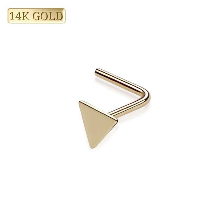 14 KARAT SOLID GOLD NOSE "L" SHAPE WITH ROUND DISC TOP for wholesale by CRAVE BODY JEWELRY