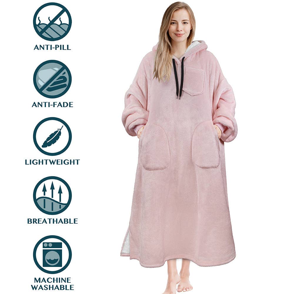 Pavilia - Wholesale Hoodie - Women's - Chest Pocket Sherpa Hoodie Blanket - Patch Pocket (Regular / Long)135