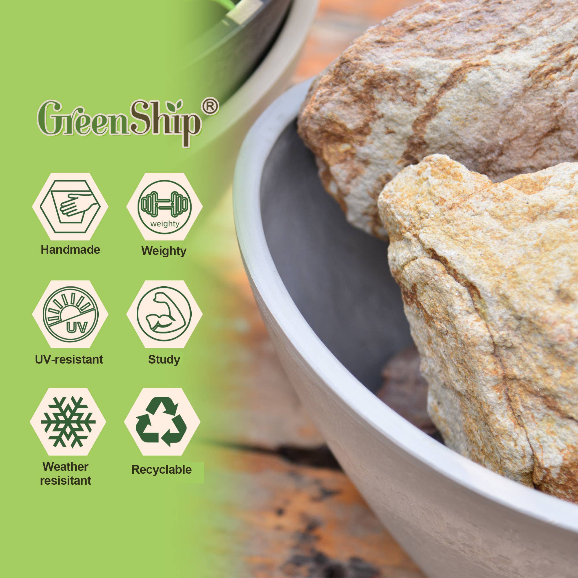 Greenship Garden USA - Wholesale Plant Pot - Greenship Decorative Bowl Planter, L.13.8"x W.9.4"x H.7.9"6