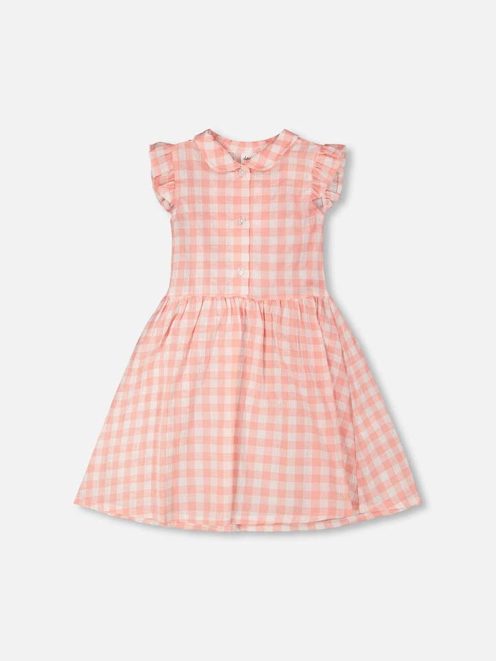 Ærmeløs knap-ned kjole lyserød gingham for engroshandel hos Deux par Deux