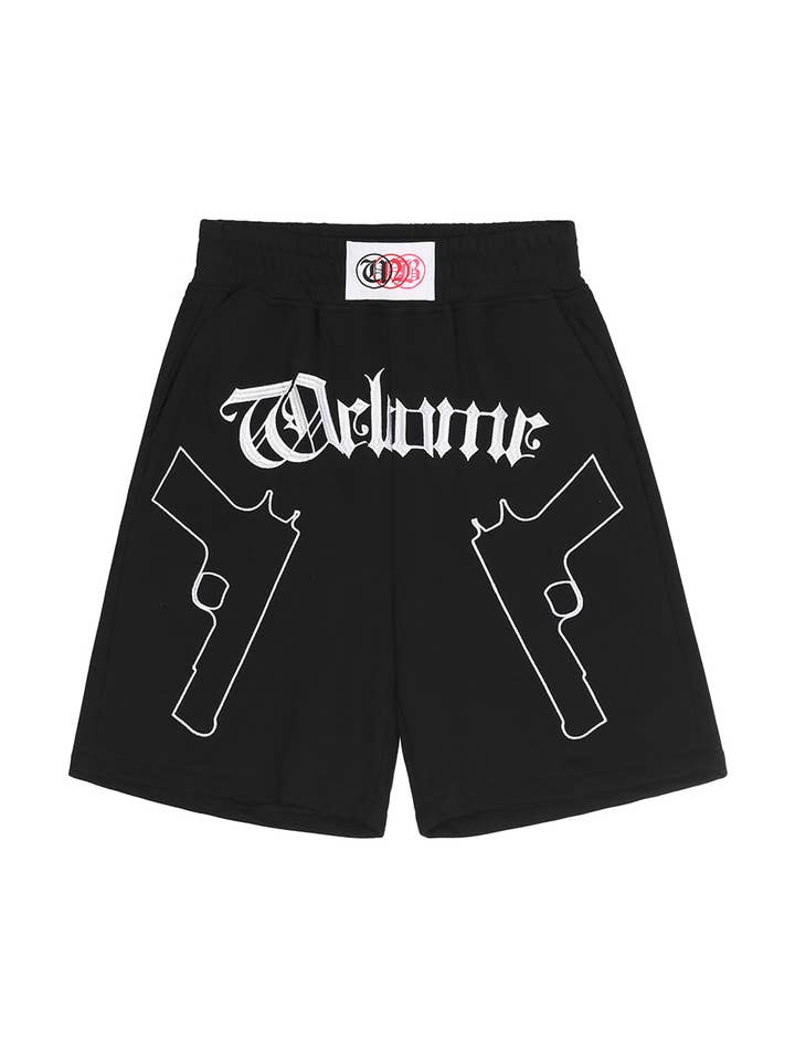 Shorts med broderi af dobbelte pistoler for engroshandel hos niepce