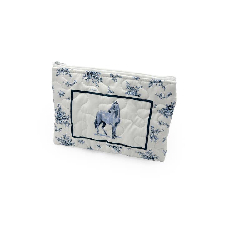Framed Horse Navy Quilted Makeup Bag for wholesale by Ida Mae Home