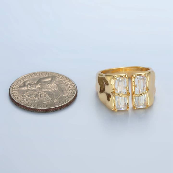 Aim Eternal - Wholesale Band/Stacked Ring - 24K Gold Filled Double Baguette CZ Signet Wrap Ring | U3303