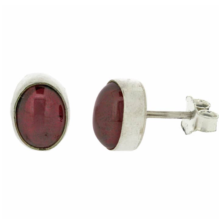 Large Oval Garnet Cabochon Stud Earrings with Box for wholesale by Nova Silver