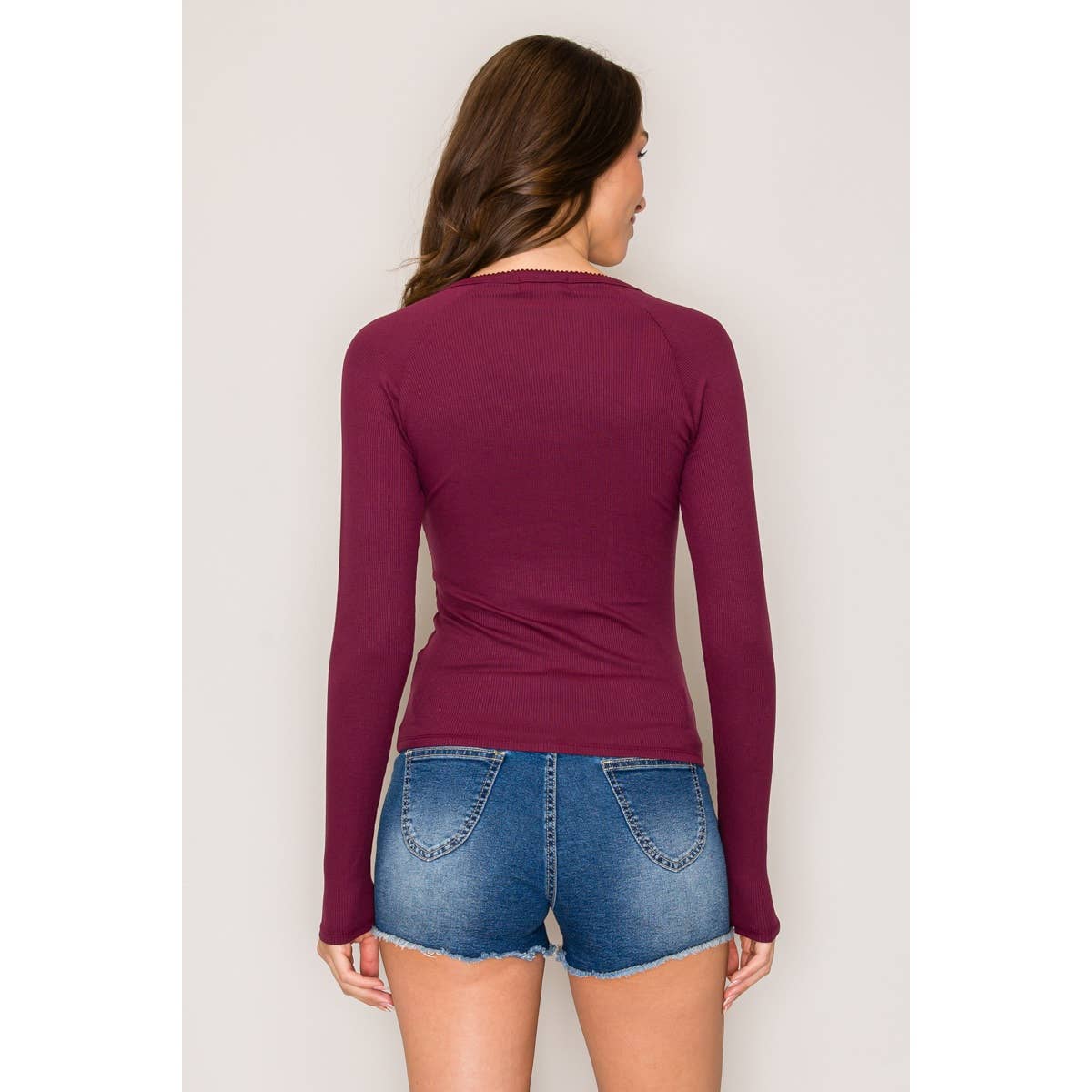 Popular 21 - Wholesale Knit Top - Women's - Raglan Long Sleeve V-Neck Top with Picot Stitch22