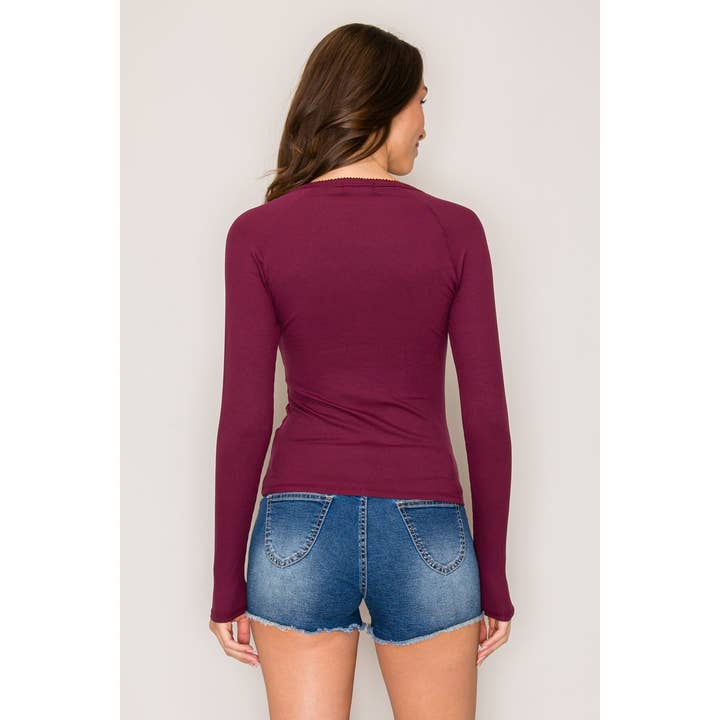 Popular 21 - Wholesale Knit Top - Women's - Raglan Long Sleeve V-Neck Top with Picot Stitch22