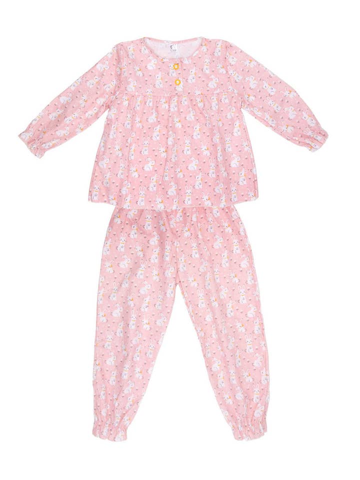 Pink Bunny 100% Cotton children's pyjama set for wholesale by Fox In A Box