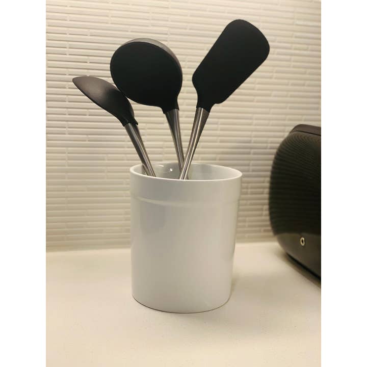 Fox Run Brands - Wholesale Utensil Holder - Fox Run Utensil Holder, White Stoneware, 4.75"x 4.75"x 5.5"