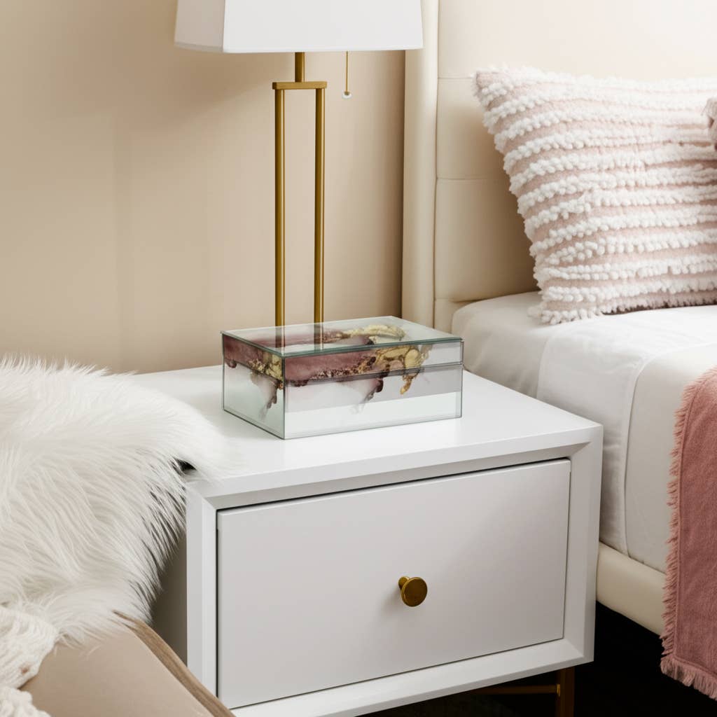 Sagebrook Home - Wholesale Decorative Box - Decorative Box - White/Beige/Gold Wood Abstract, 8x3 in.12