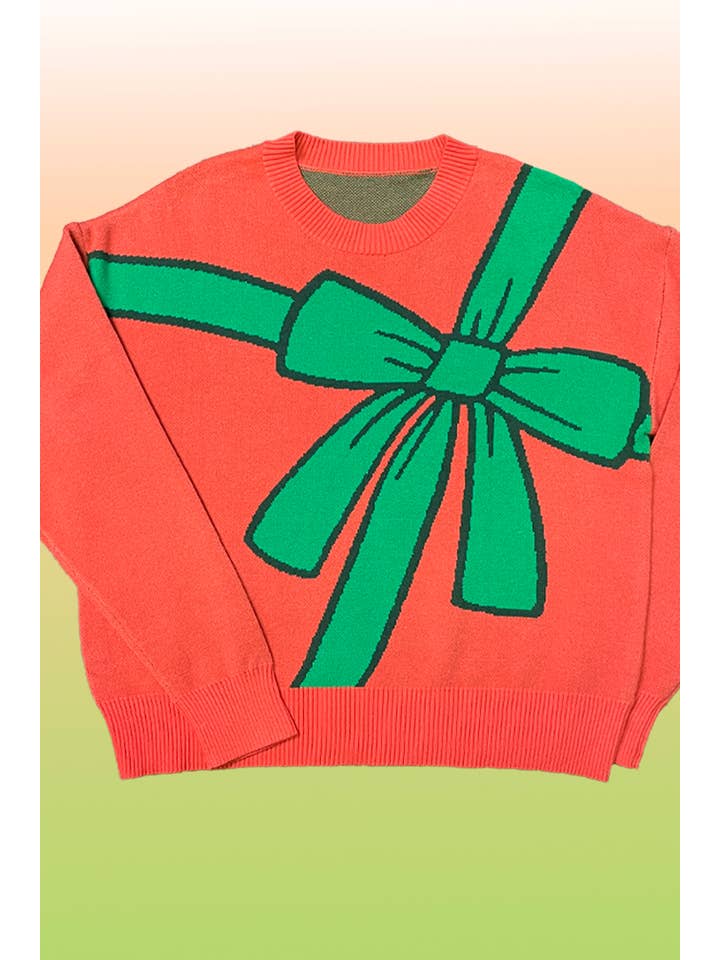 Red multi Gift wrap sweater for wholesale on Faire