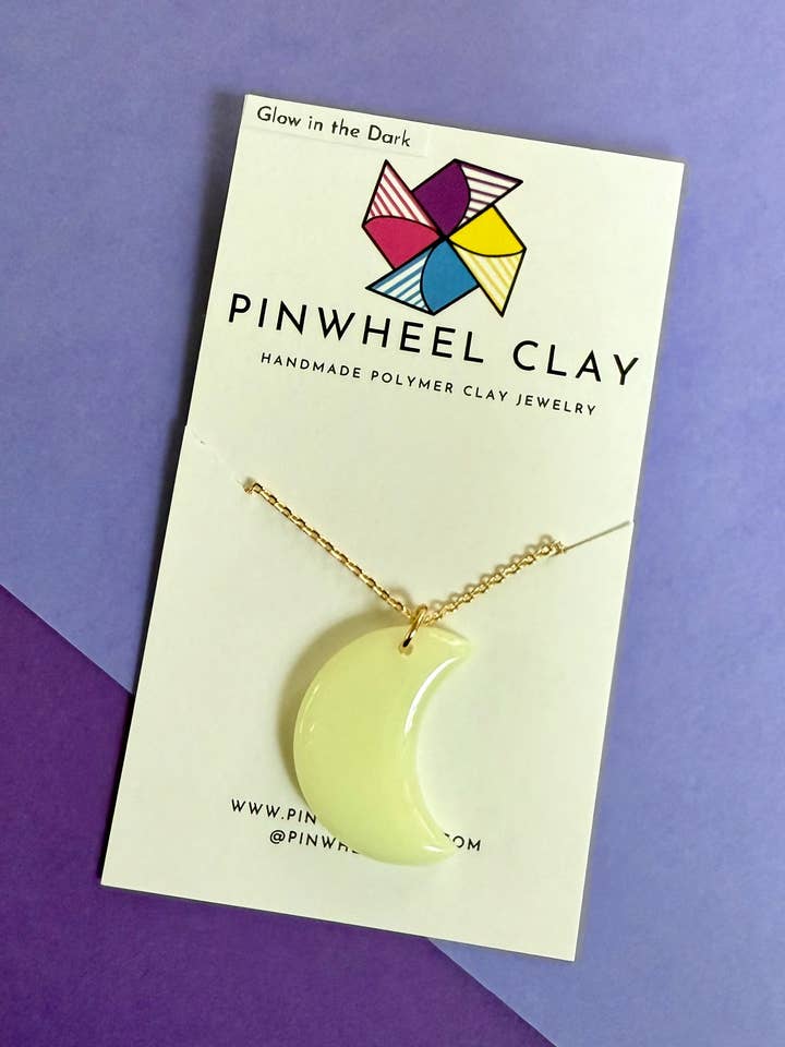 Necklace - glow in the dark moon for wholesale by Pinwheel Clay