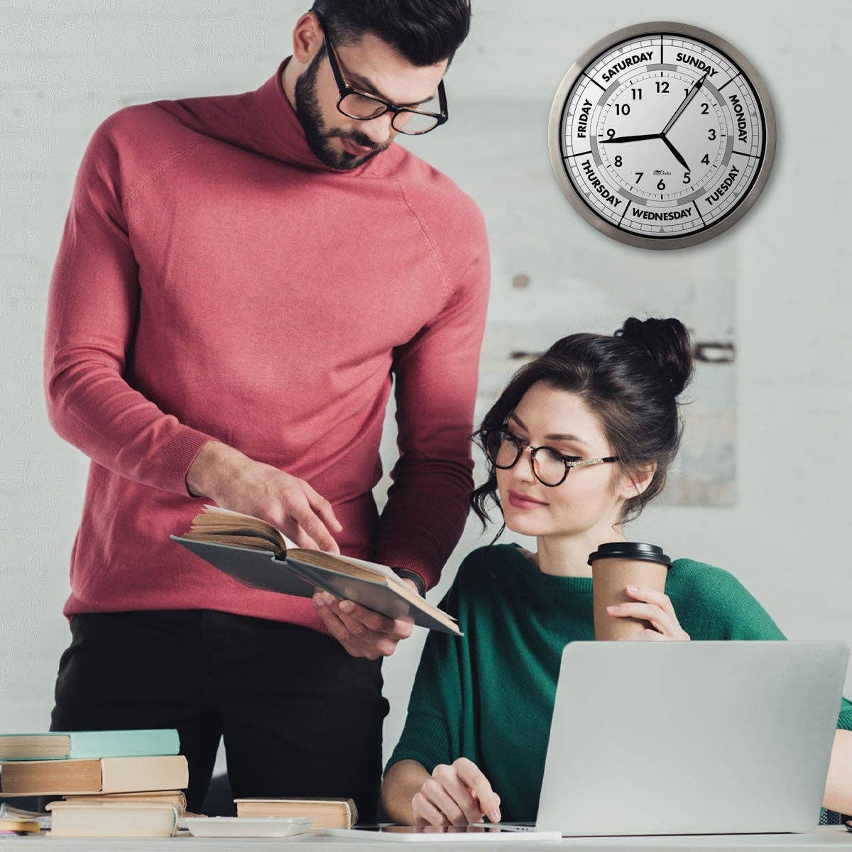 Dayclocks – Großhandel Wanduhren – DayClocks 12"-Wanduhr mit Aluminiumrahmen9