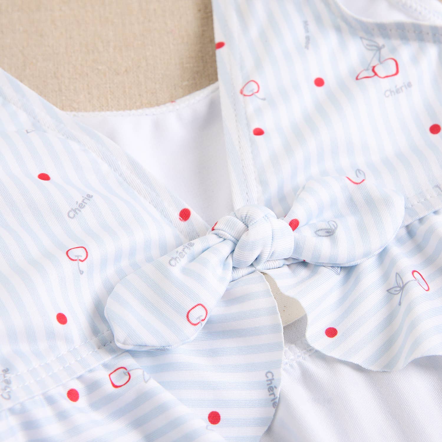 light blue Girl's Bikini with Striped Pattern and Cherry Print for wholesale on Faire5