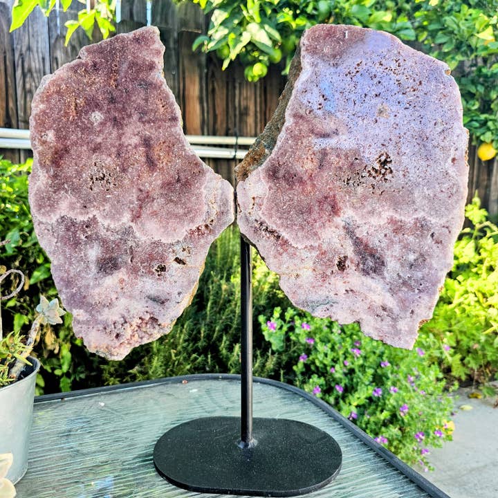 Pink Amethyst Angel Wings on Metal Base for wholesale by Whyte Quartz