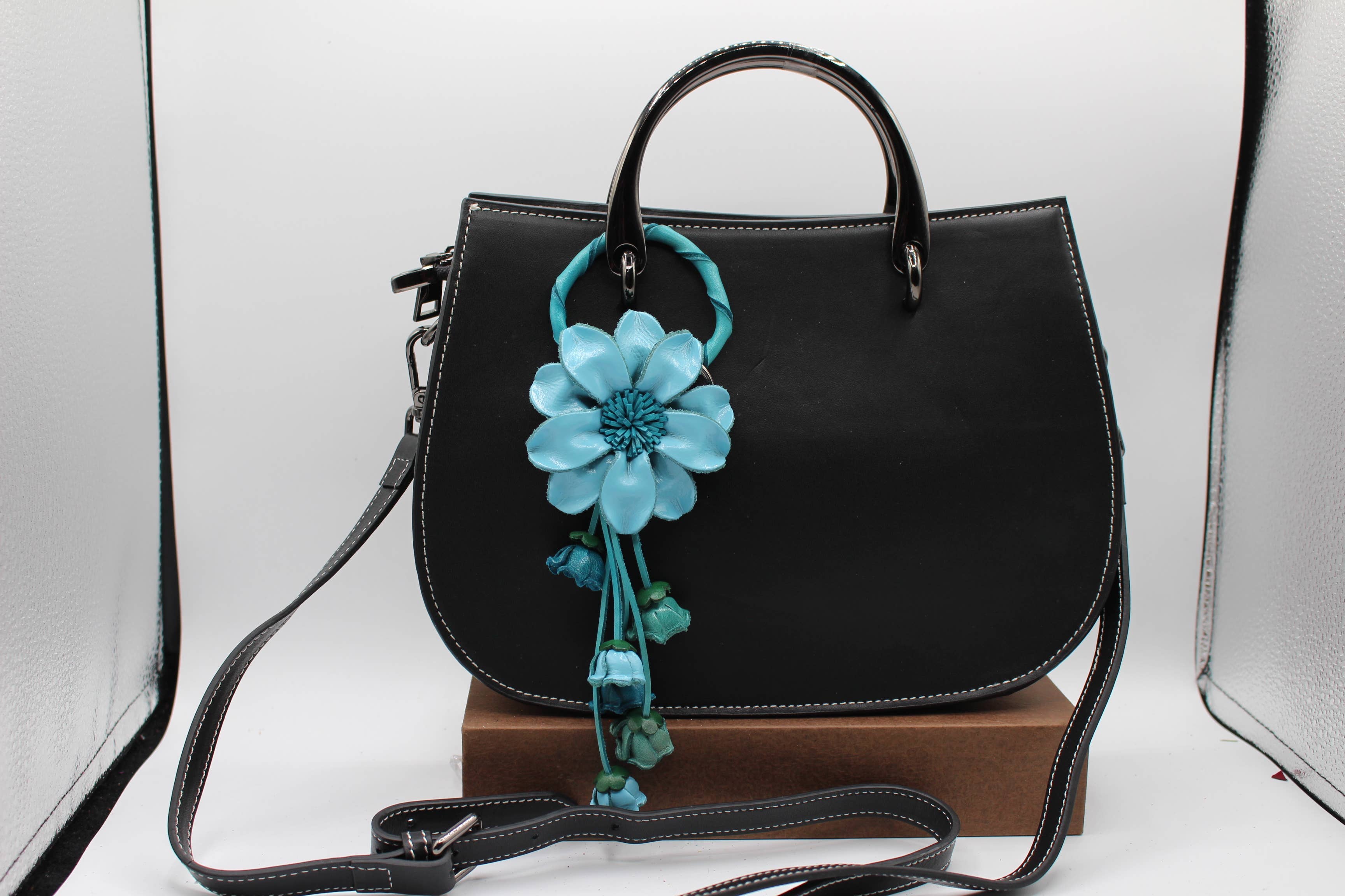 Sunflower Handmade leather inc - Wholesale Keychain - Women's - Leather flower key chain key purse bag charm5
