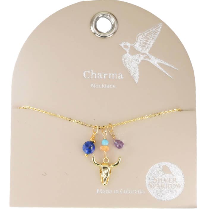 Charma Guld Bull Halskæde med Sten Bauble Charms for engroshandel hos Silver Sparrow Jewelry