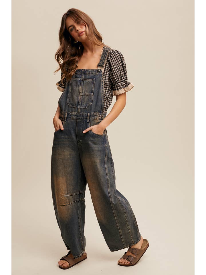Listicle – Großhandel Overall – Damen – Barrel Jean Latzhose aus Denim mit weitem Bein10