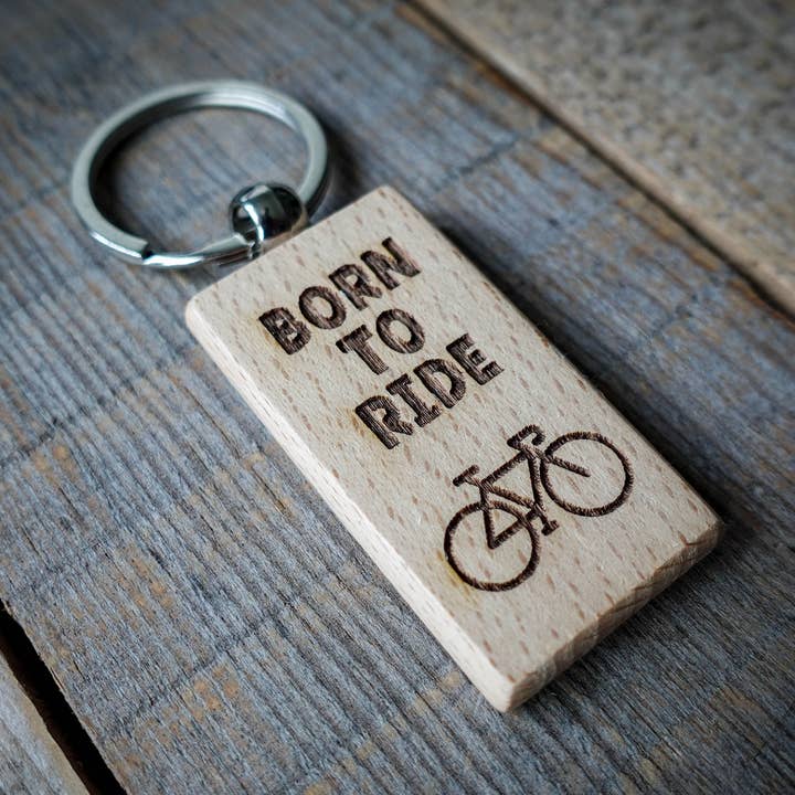 Born To Ride Wooden Bike Key Ring for wholesale by EllieBeanPrints