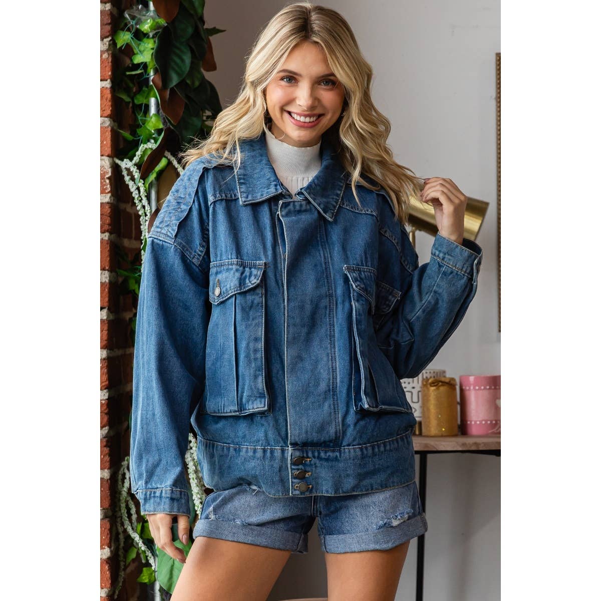 Veveret - Vente Veste en jean – femme - Veste cargo en jean surdimensionnée4