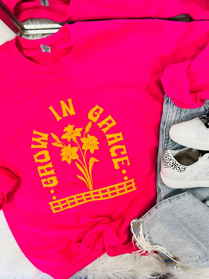 Grow In Grace Vintage sweatshirt met botanische puf voor wholesale door Dash Forward Wholesale