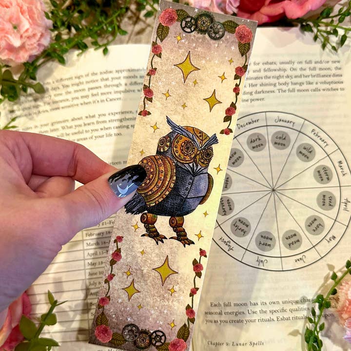 NOMAD Moon Magic - Vendita all'ingrosso Segnalibro - Segnalibro a forma di gufo Steampunk fatto a mano e illustrato a mano2