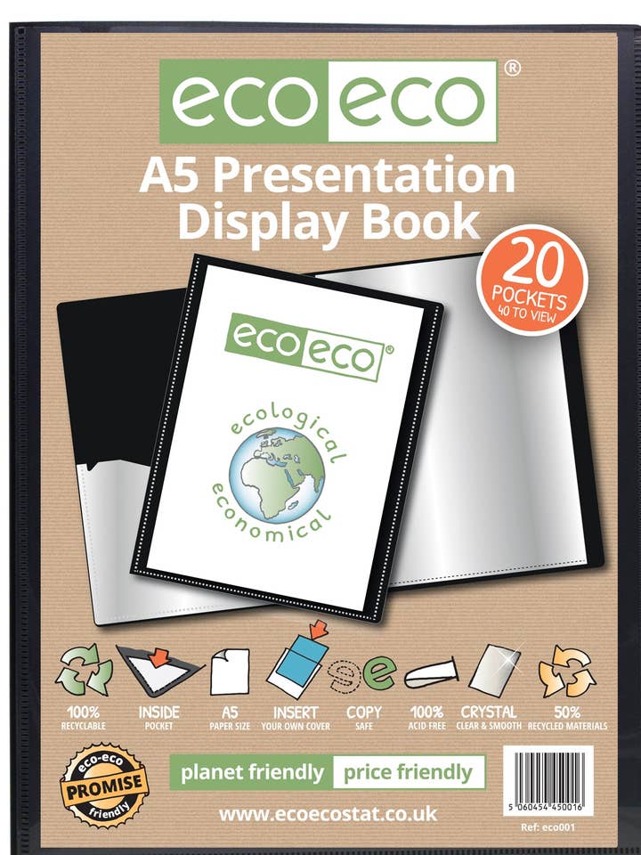 A5 50% reciclado livro de exibição de apresentação de 20 bolsos por atacado de eco-eco Stationery Ltd