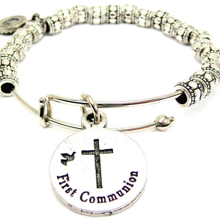 Bracelet perlé en métal First Communion Marraine Catholique pour la vente par Chubby Chico Charms