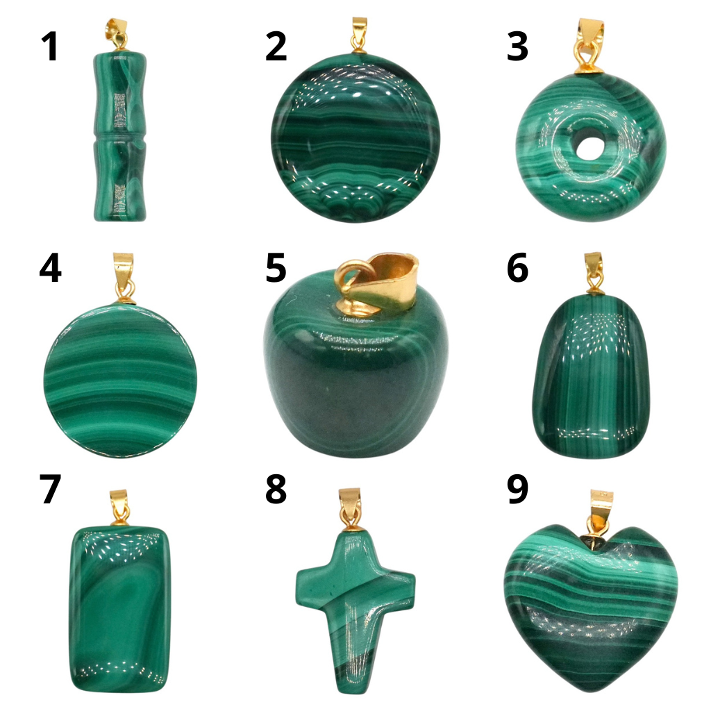 Foliesbijoux - Vente Breloques/médailles personnalisées - Pendentif en malachite doré ou argenté (11 formes disponible) (Bélière laiton rhodié incluse)1