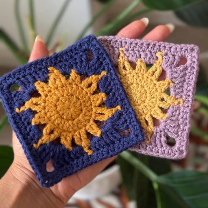 Crochet Sun Granny Square, Handmade Amigurumi Sunny Square for wholesale by TOMOPOD LLC