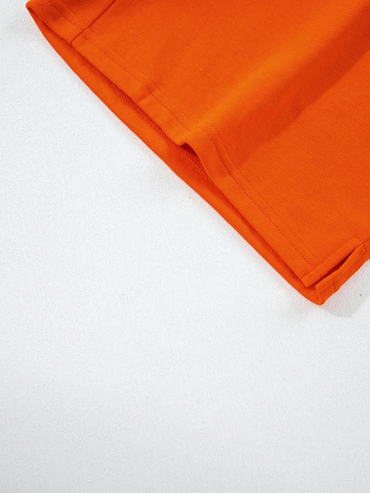 Orange Varsity Striped Sleeve Drop Shoulder Sweatshirt and Short Set for wholesale on Faire2