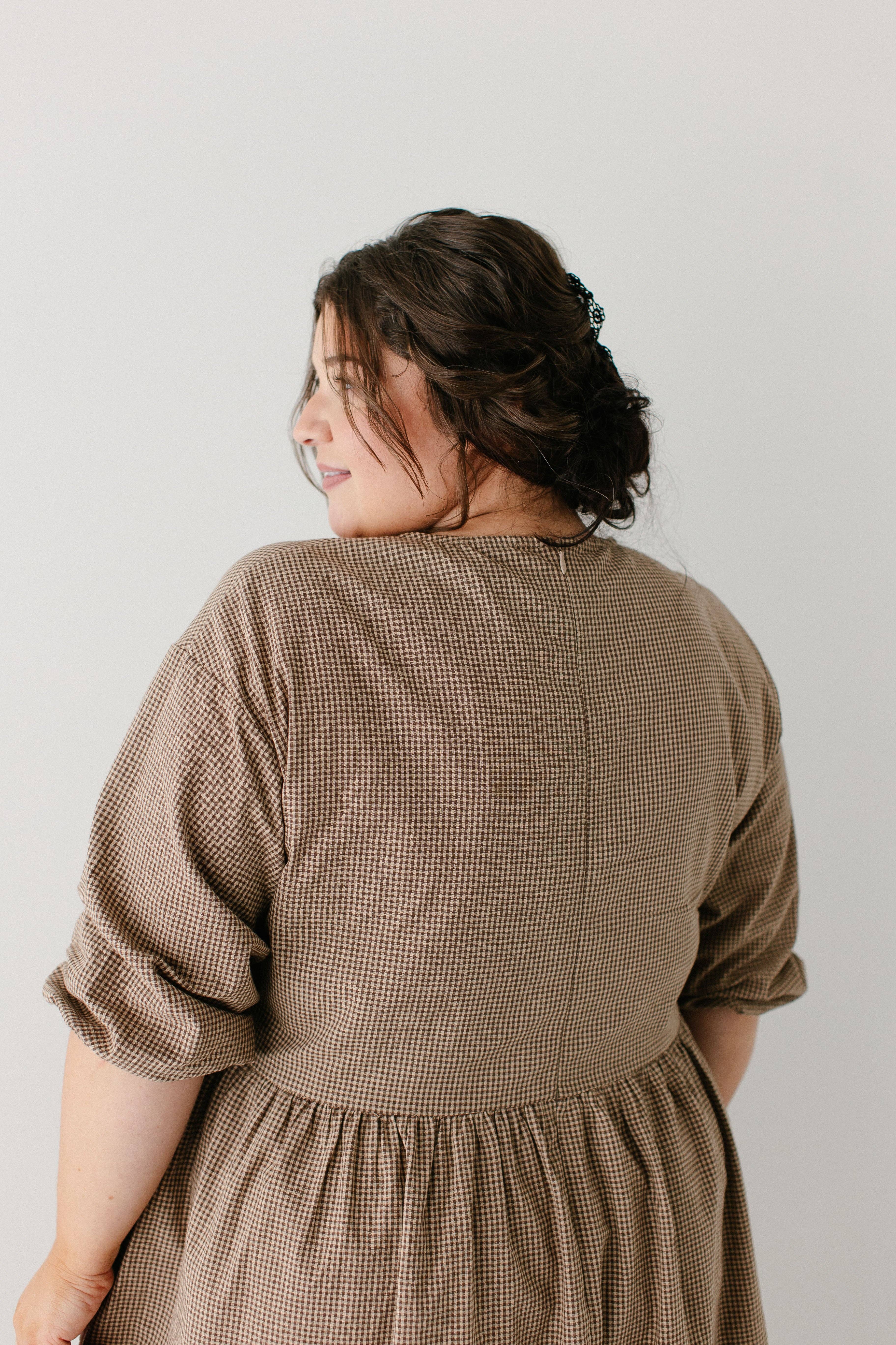 Brown 'Beth' Cotton Gingham Maxi Dress for wholesale on Faire12