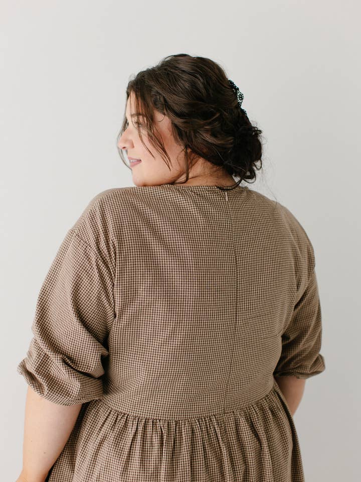 Brown 'Beth' Cotton Gingham Maxi Dress for wholesale on Faire12