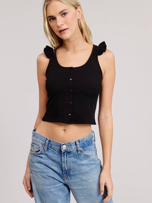 The Suzy Button Ruffle Tank for wholesale by Charlotte Avery