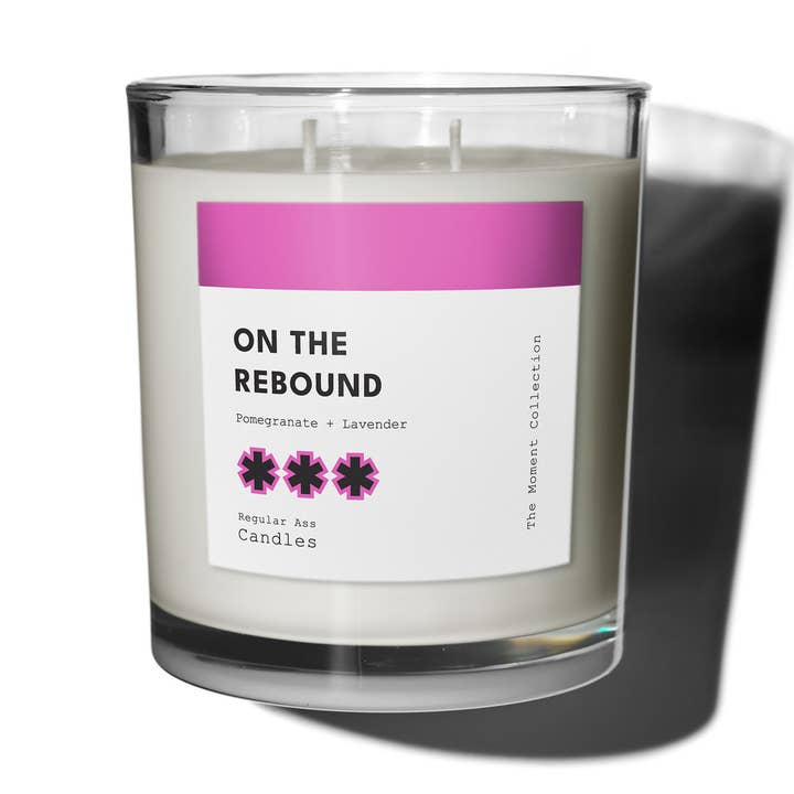On the Rebound, Pomegranate + Lavender 11oz Luxury Candle for wholesale by Regular Ass Candles
