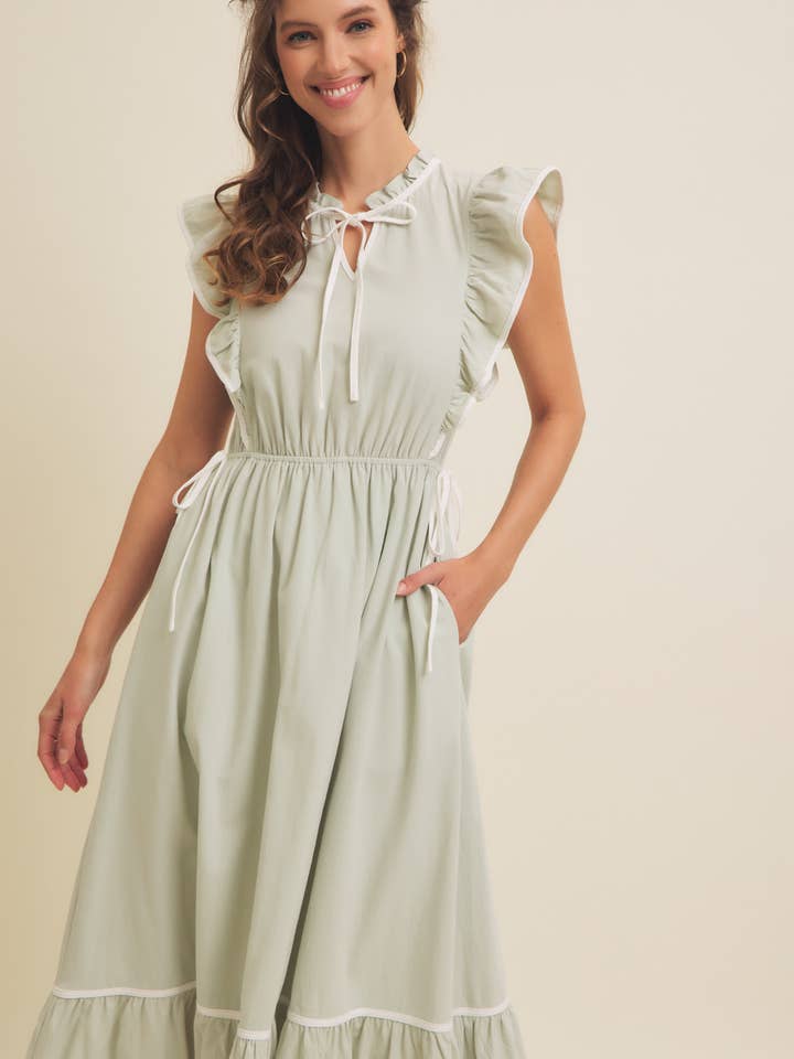 COTTON GAUZE MIDI DRESS WITH RUFFLES AND CONTRAST BINDING for wholesale by in february