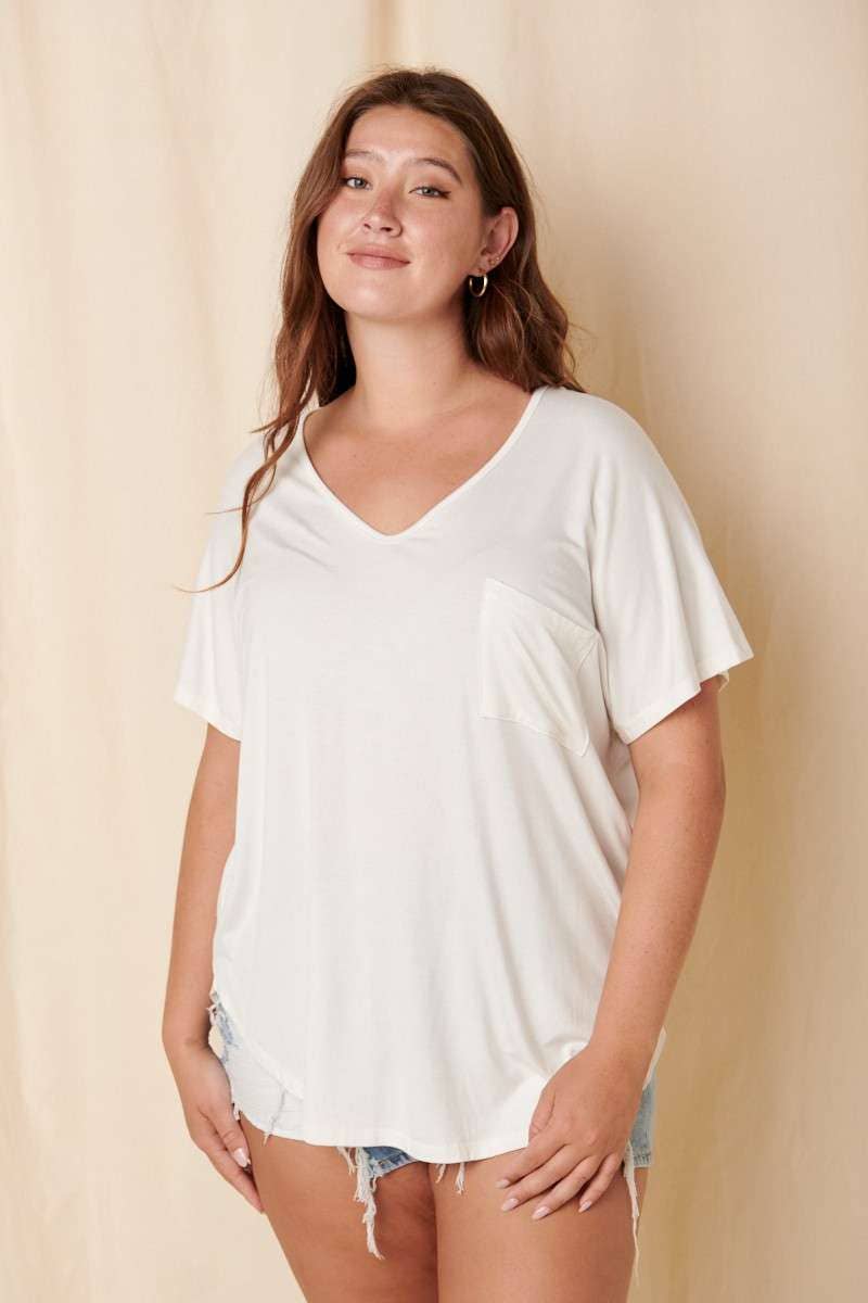 mittoshop - Wholesale T-Shirt - Women's - BT5074PL-PLUS BAMBOO FABRIC POCKET V-NECK TEE8