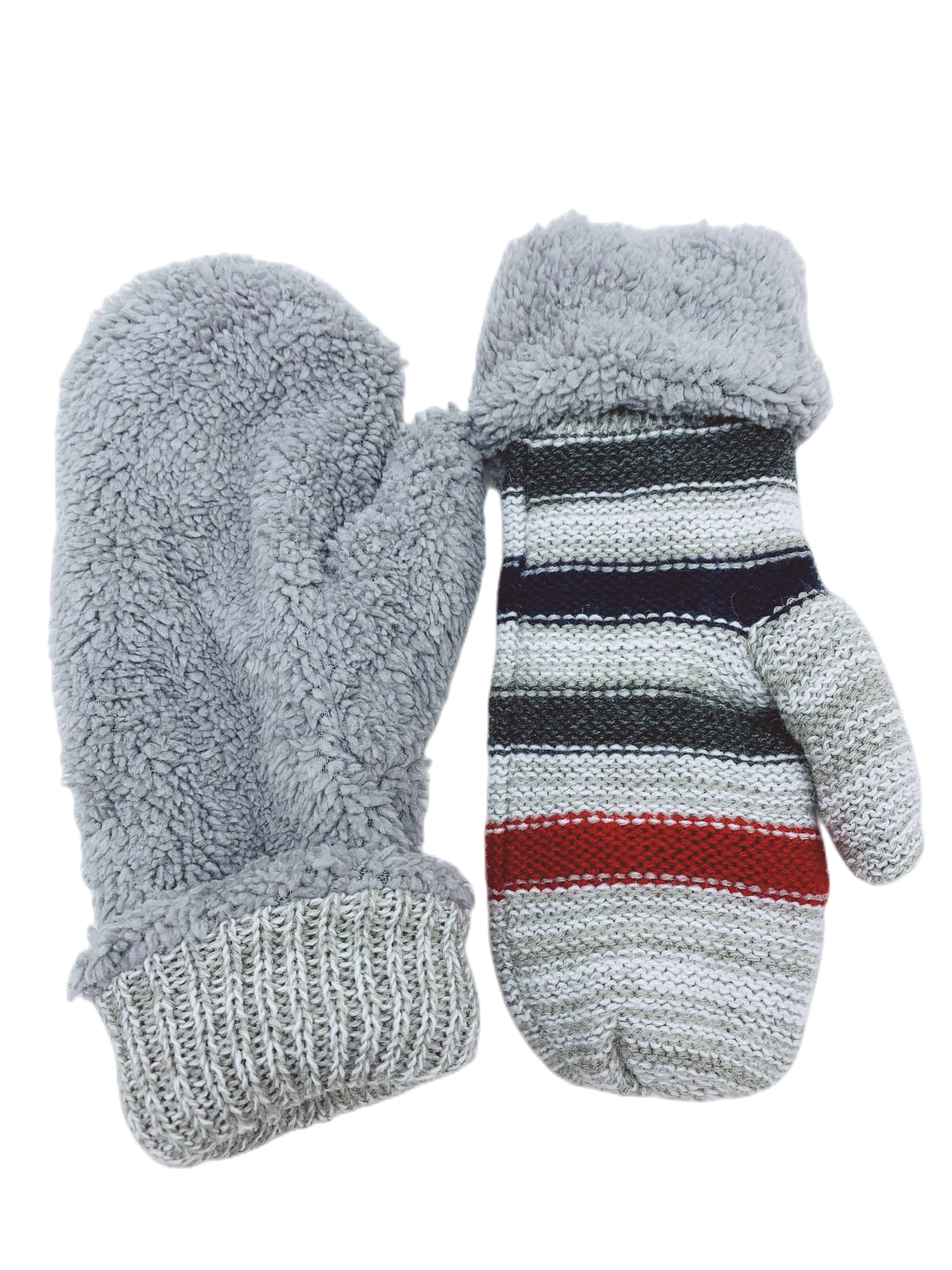 JC Sunny Fashion – wholesale Mittens – Women's – JCG206107 Reversible Color Stripes & Sherpa Fleece Mittens3