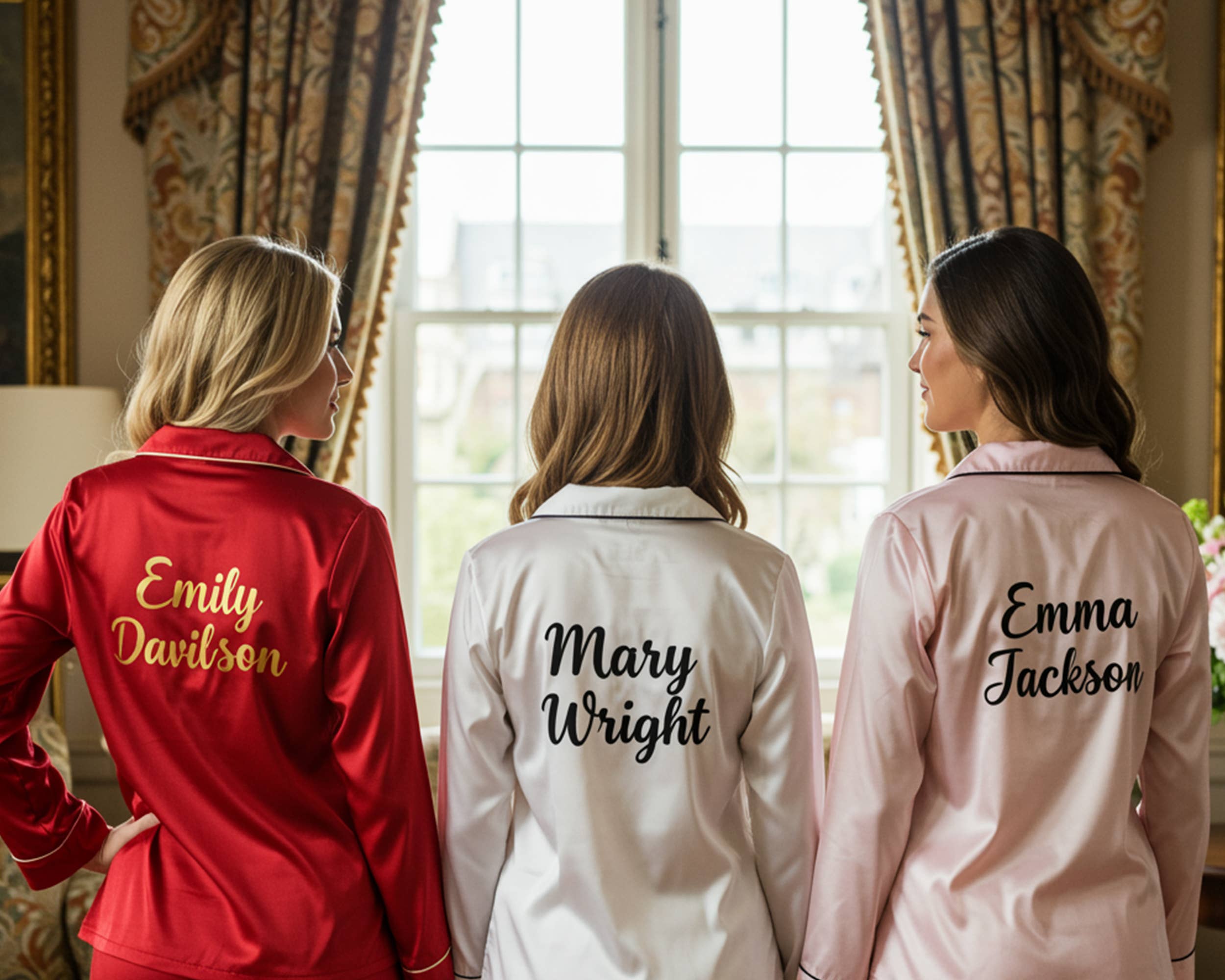 The Blissful - Wholesale Sleepwear Set - Women's - Bridal Pajamas Set Satin Long Pajamas Set3