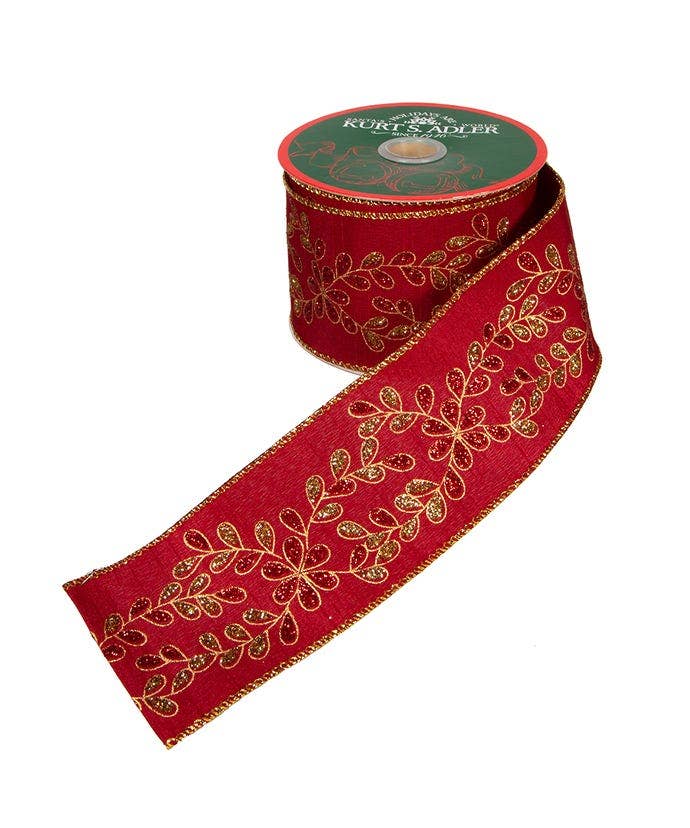 Kurt S. Adler, Inc. - Wholesale Ribbon - Gift Wrapping - 10YD CRAN/GOLD/RED GLITTER RIBBON2