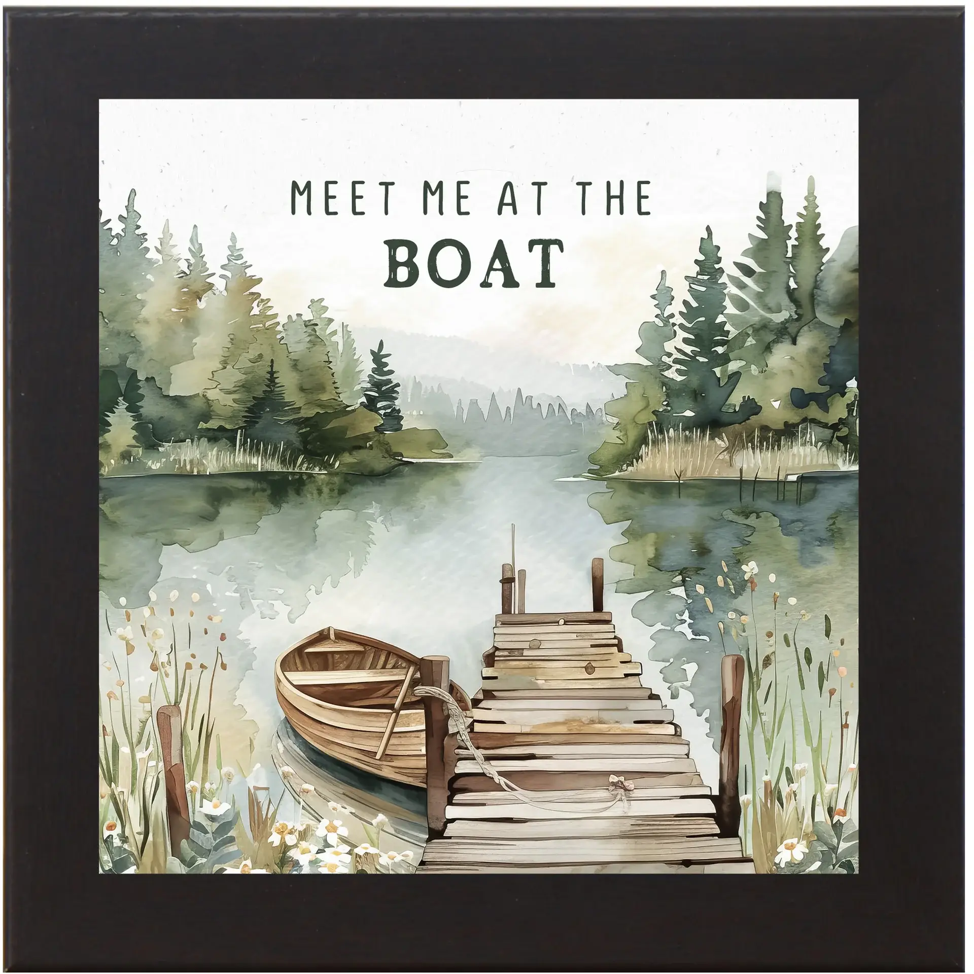 Summer Snow Art - Wholesale Art Print - Meet Me At The Boat Rustic Cabin Lake Decor Framed Art2