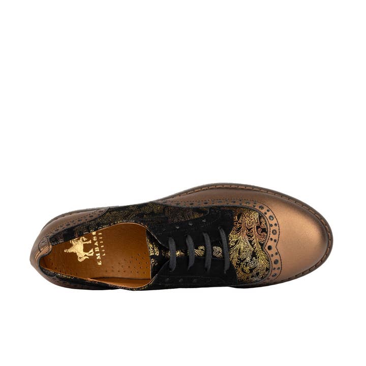 Embassy London – wholesale Brogue shoes – Women's – The Artist - Bronze & Floral - Women's leather lace-up shoe with brogue detailing5