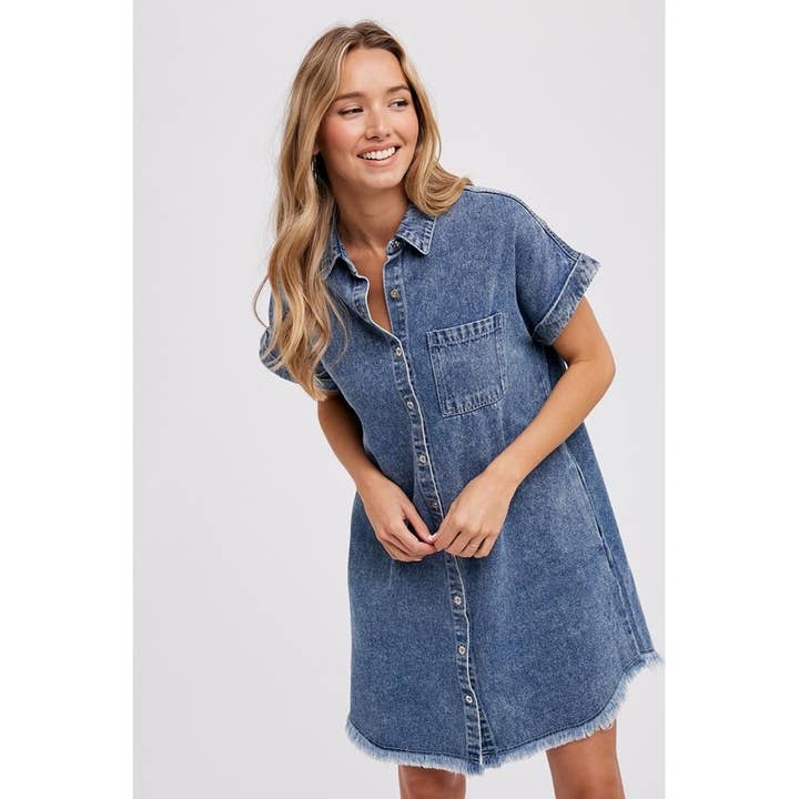 Pink Irene Wholesale - Venta al por mayor Vestido - Mujer - VESTIDOS CAMISEROS VAQUEROS CON BAJO DESHILACHADO