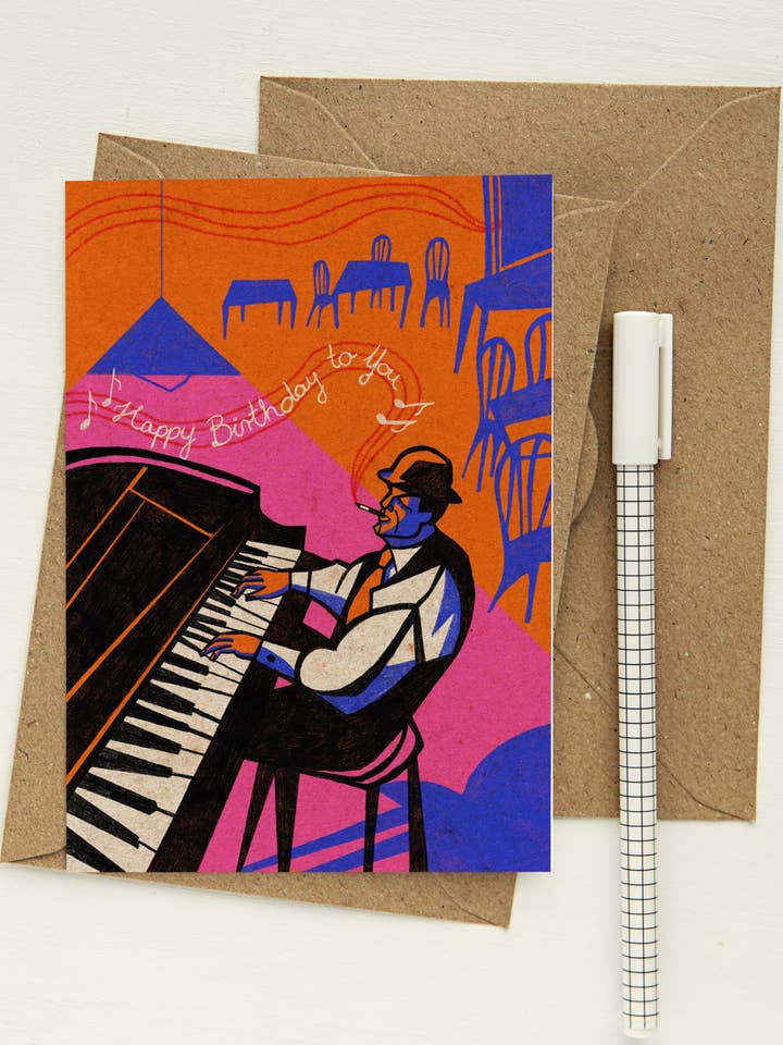 Happy Birthday With Jazz - greeting card for wholesale by Niki Usagi