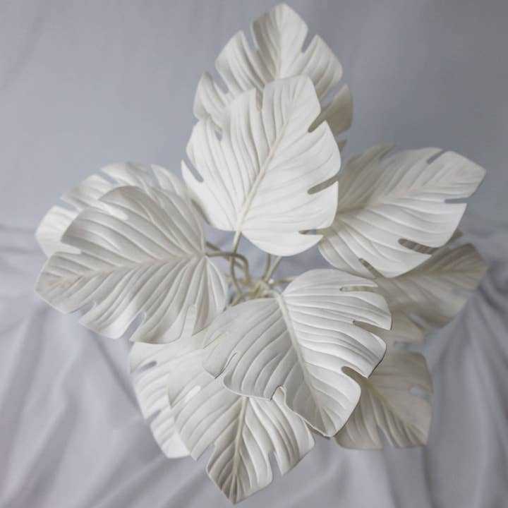 Realistic Artificial Flowers - Wholesale Artificial flowers - White Mini Monstera Leaves (12 Pack) -Realistic Artificial Flowers and Greenery1