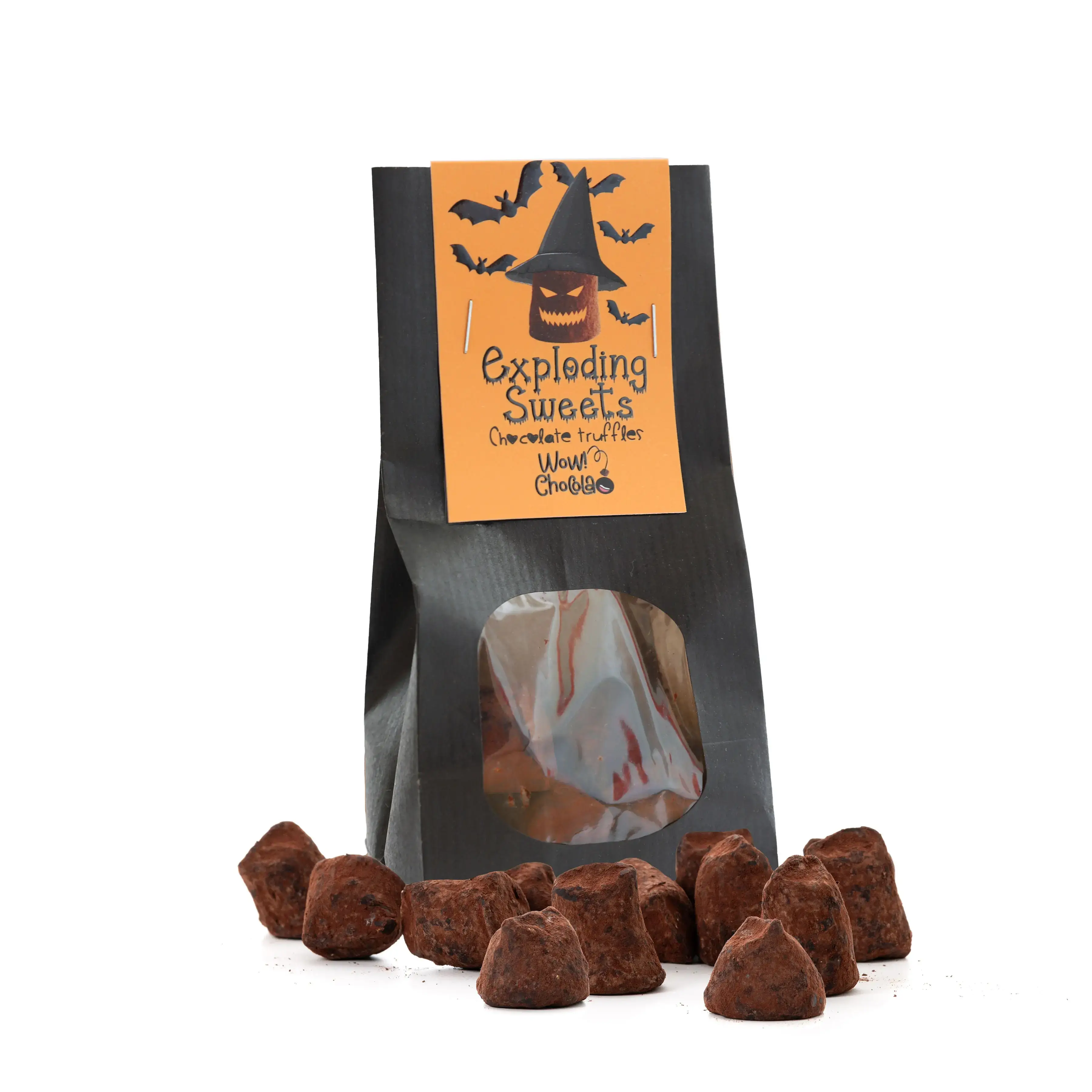 WOW Chocolao! - UK Warehouse – wholesale Chocolate-covered sweets – Exploding Sweets - Halloween Chocolate Truffles - Biodegradable bags 130g0