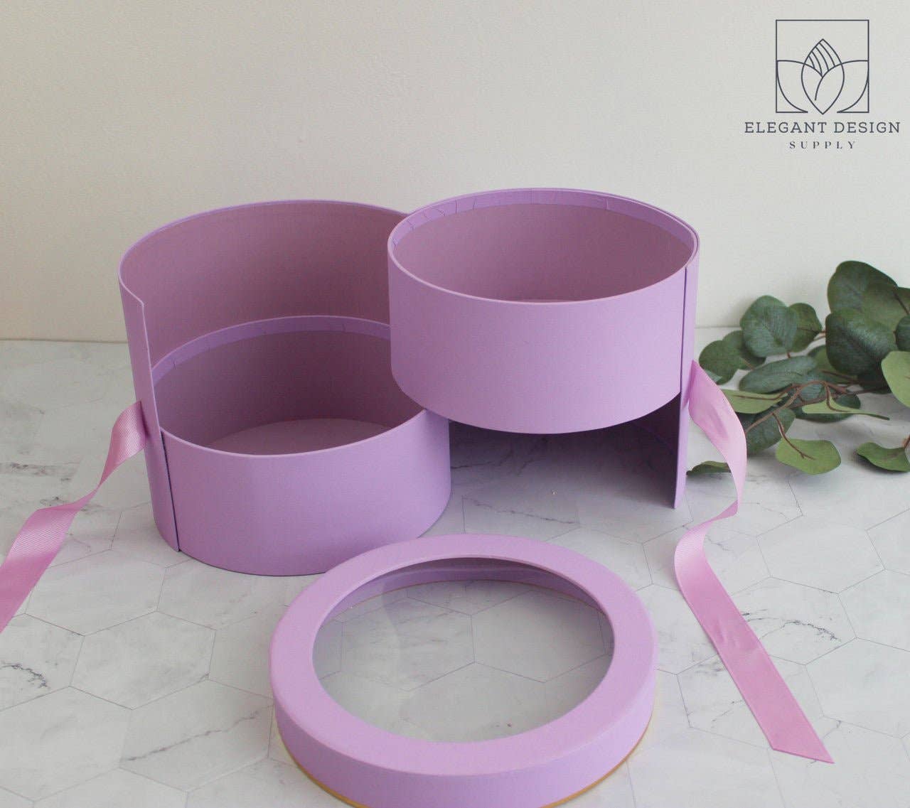 Elegant Design Supply – Engroshandel Gaveæske – To lag rund blomsterkasse med klart låg16