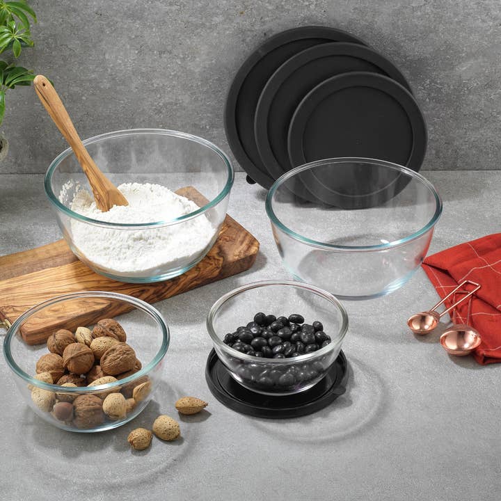 JoyJolt - Vendita all'ingrosso Ciotola da miscelazione - 4 ciotole per mescolare in vetro con coperchio, ciotole a nido1