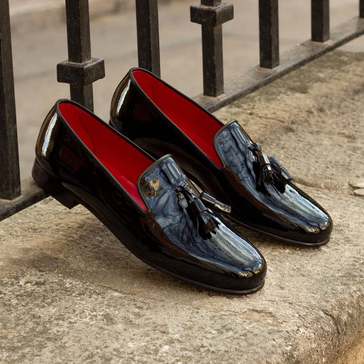 Enzo Italiensk patentlädertoffel för män i svart för wholesale av DapperFam