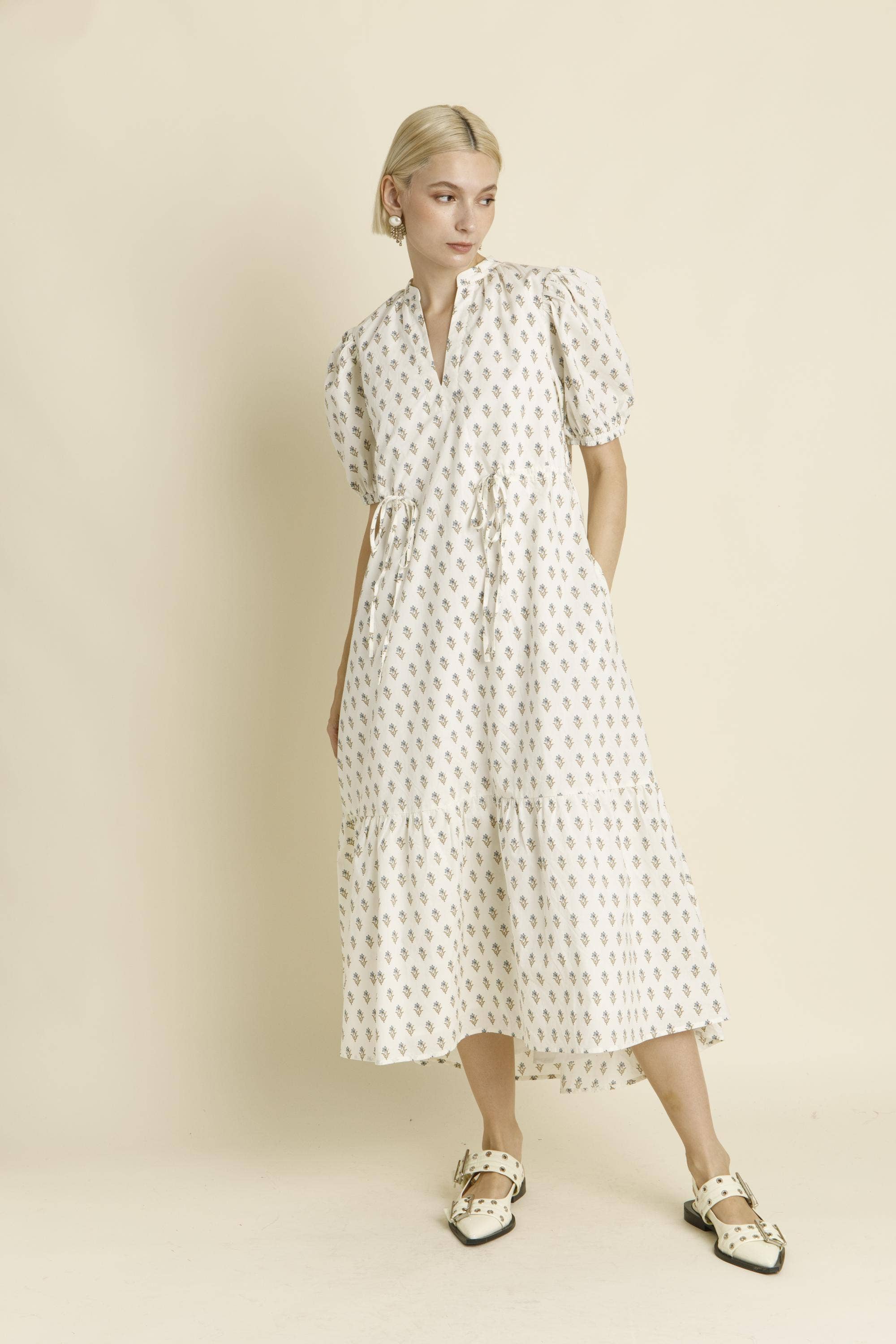 Aureum - Wholesale Dress - Women's - AD1949 - FLORAL MIDI DRESS W/ TIES7