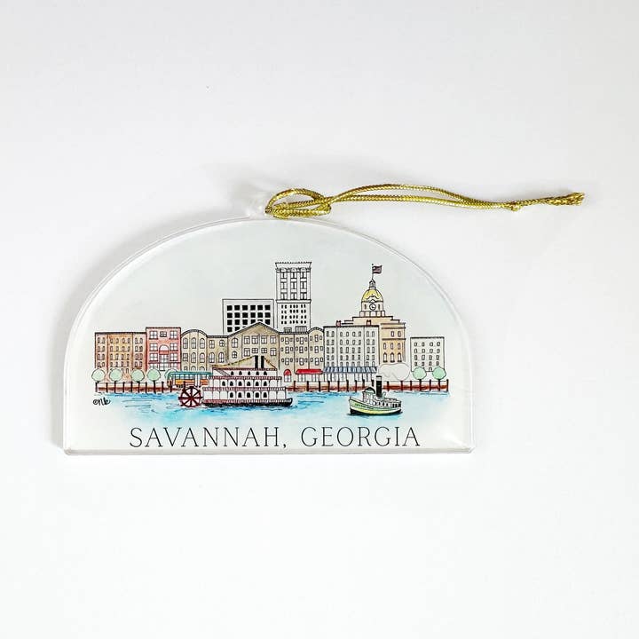 Savannah, Georgia Acrylic Ornament for wholesale by Natty Michelle Paperie